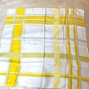 SALLY GEE Designer Scarf:  Mid Century Design of Yellow, White & Gray.